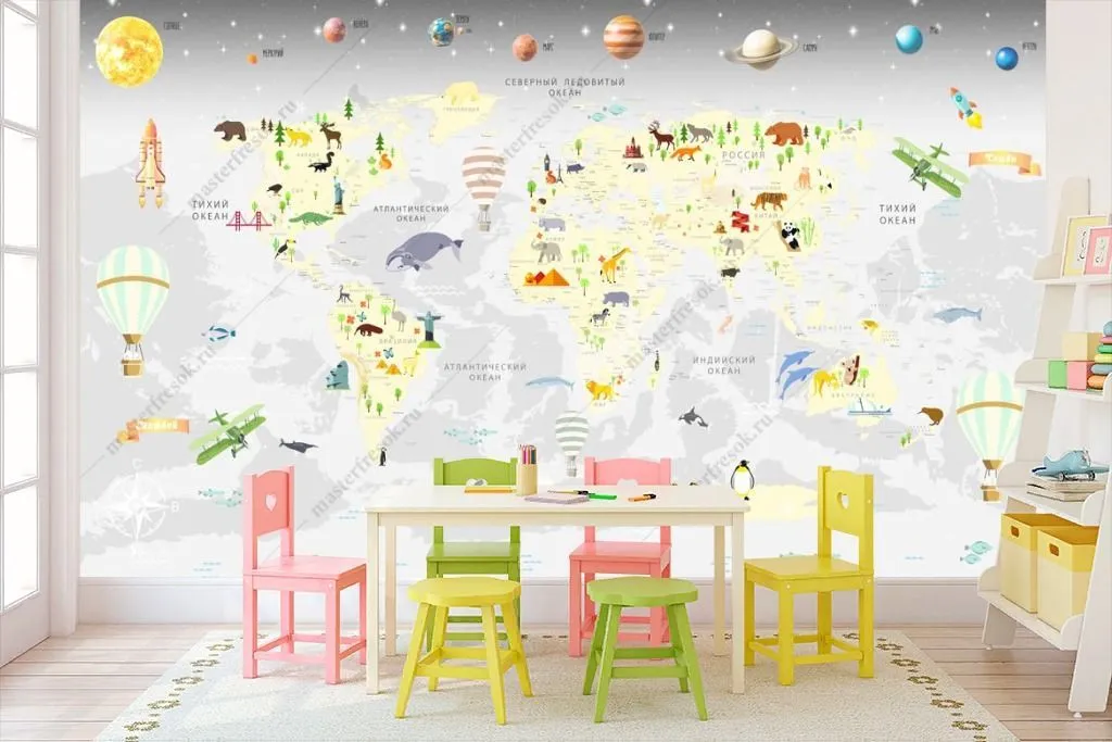 Фотообои Детская карта с планетами  14-287