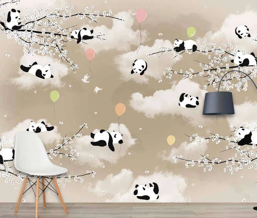 Фотообои Панды в бежевых облаках  15-076