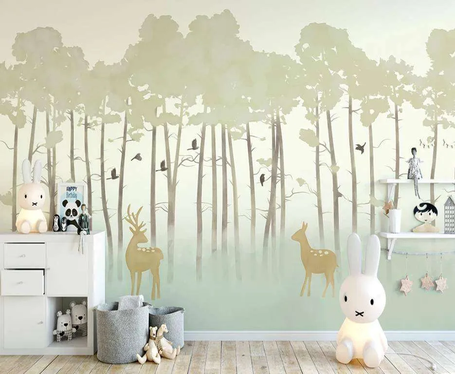 Фотообои в интерьере сказочный лес с оленями  15-293 фото