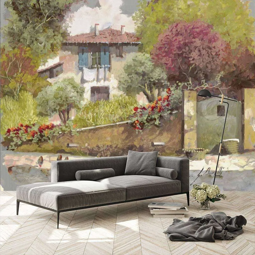 Фотообои в интерьере улочка в зелени  8-011 фото