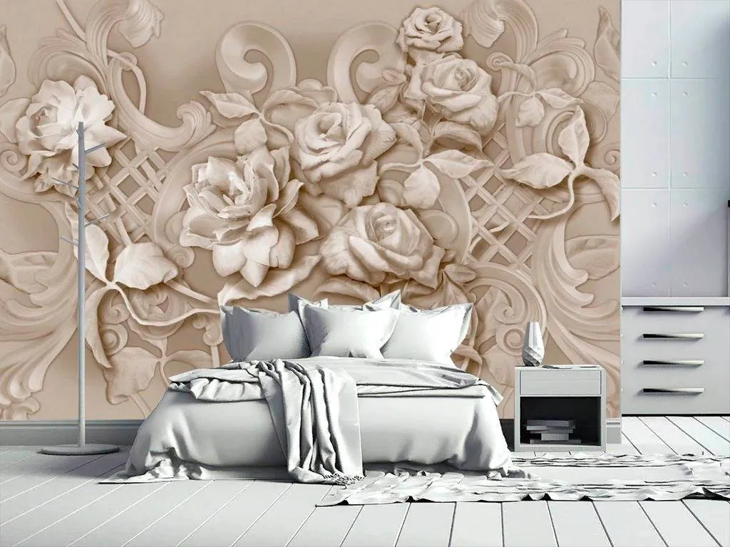 Фотообои в интерьере барельеф цветы  13-272 фото