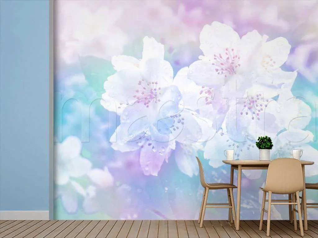 Фотообои Белоснежный жасмин на сиреневом фоне  10-115