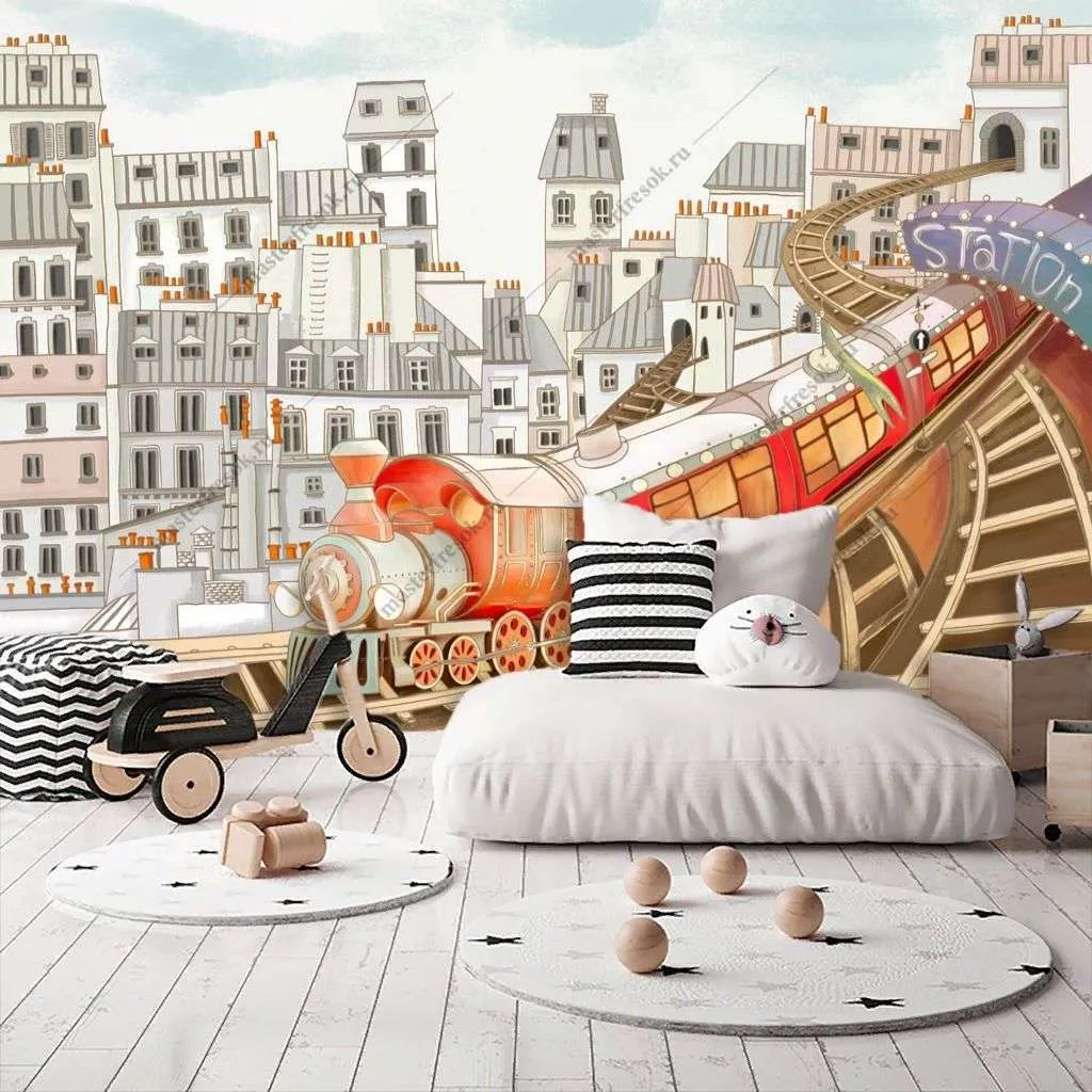 Фотообои в интерьере поезд в городе  12-1372 фото