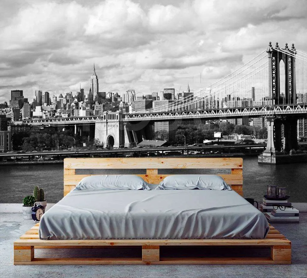 Фотообои в интерьере черно белый бруклинский мост  9-797 фото