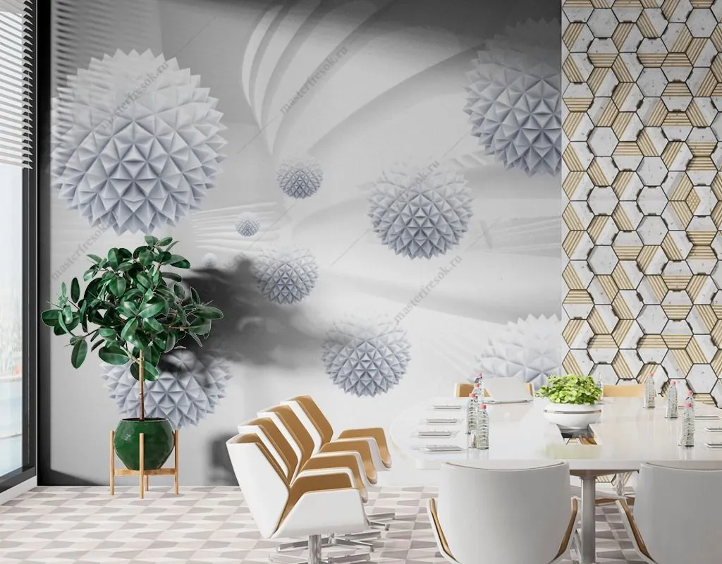 Фотообои в интерьере колючие сферы  14-295 фото