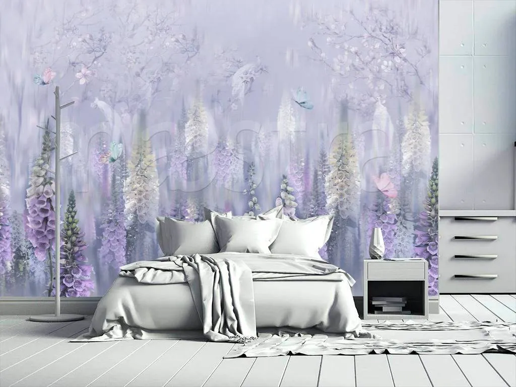 Фотообои в интерьере сиреневый луг  7-918 фото