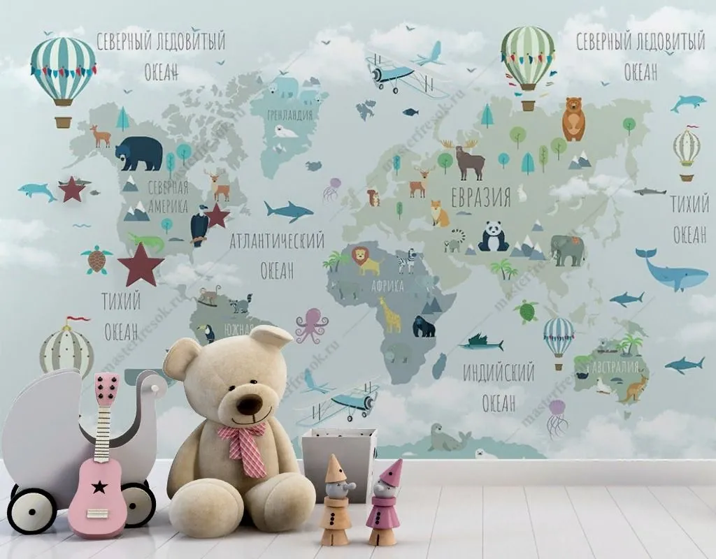 Фотообои в интерьере карта мира крупным шрифтом  12-1453 фото