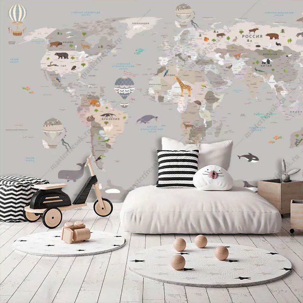 Фотообои в интерьере карта мира с границами стран  12-1186 фото