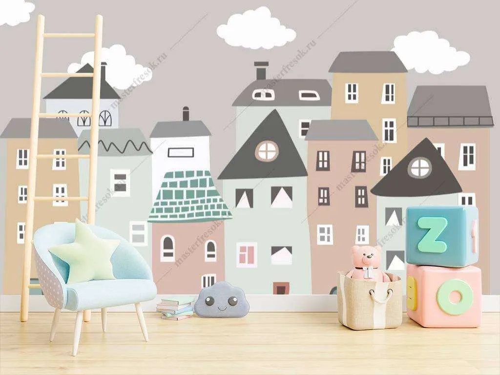Фотообои Бесшовные обои на стену:  Город в детскую. Артикул: 14-047  
