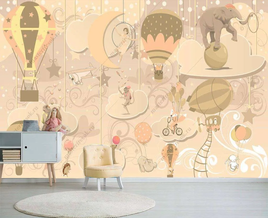 Фотообои в интерьере звери на воздушном шаре  13-167 фото