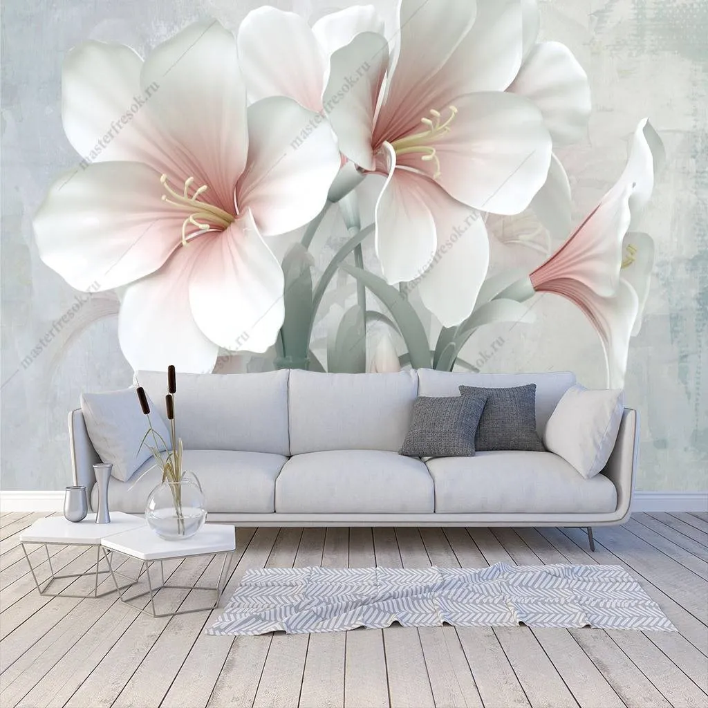Фотообои 3д цветы белые  10-646