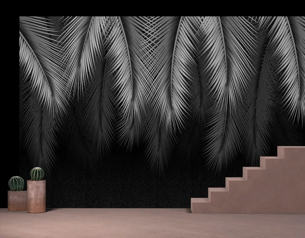Фотообои в интерьере листья свисающие на черном фоне  9-1749 фото