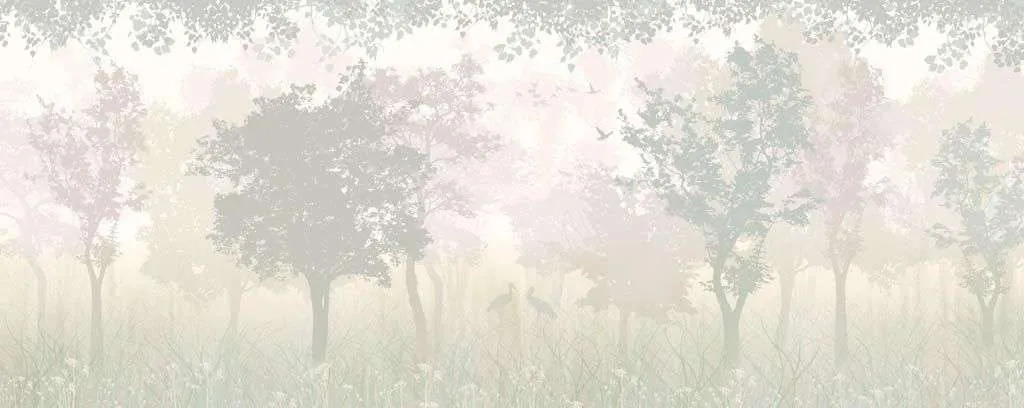 Фотообои в интерьере летний лес в тумане  14-130 фото