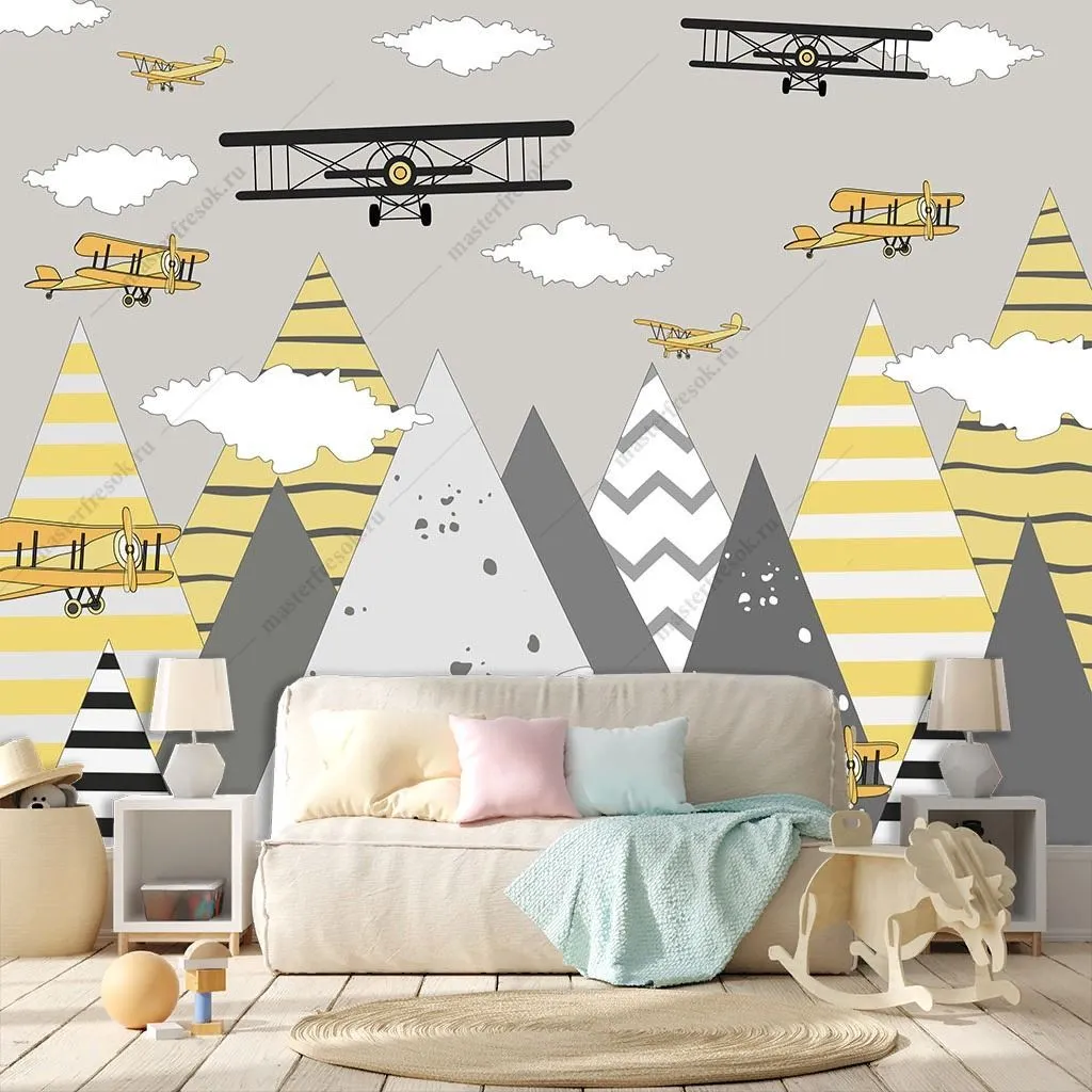 Фотообои в интерьере горы детские яркие желтые  14-694 фото