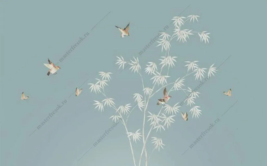 Фотообои в интерьере цветы и птицы  15-913 фото