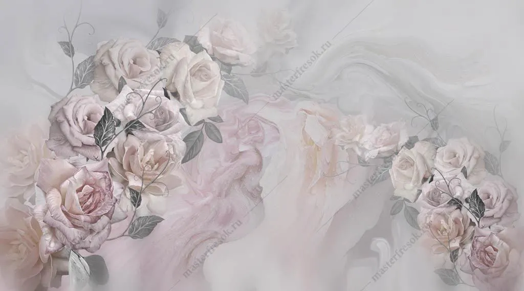 Фотообои в интерьере пастельные розы  13-371 фото