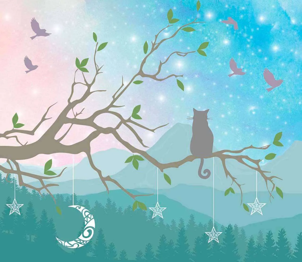 Фотообои в интерьере кот на ветке  7-632 фото