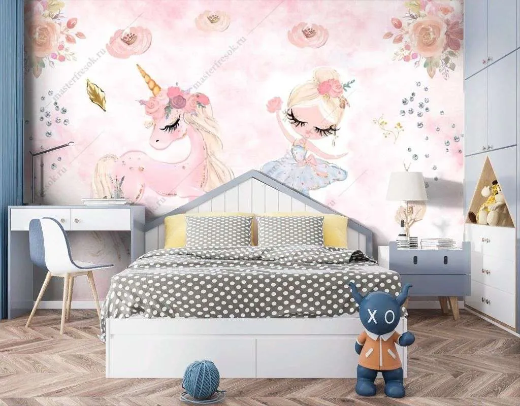 Фотообои в интерьере балеринка и единорог  12-1509 фото
