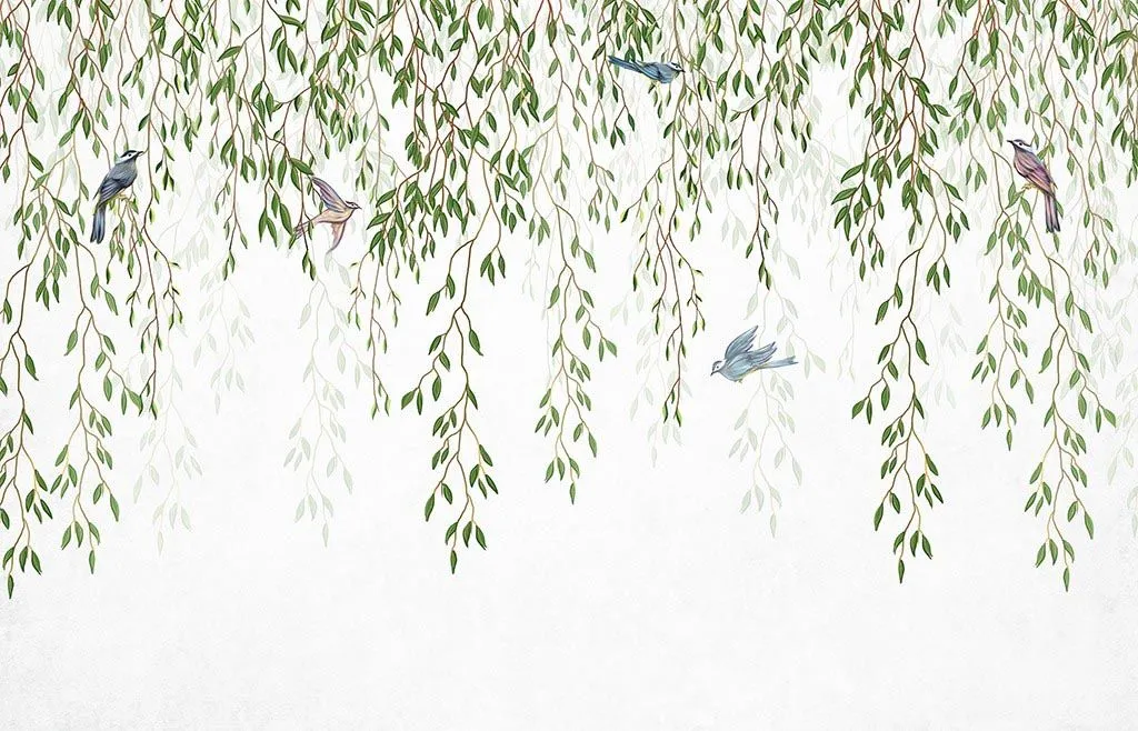 Фотообои в интерьере зеленые ветви ивы  9-1445 фото