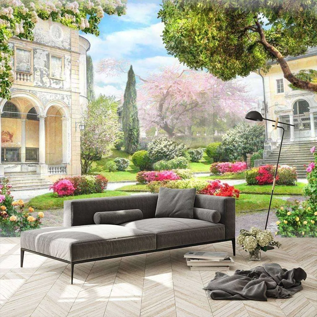 Фотообои в интерьере старинная усадьба с цветами  6-031 фото