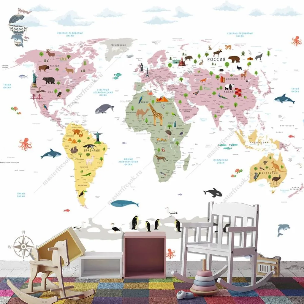 Фотообои Карта цветная для детей  12-1008