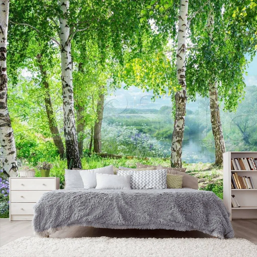 Фотообои в интерьере русский лес на берегу озера  7-284 фото