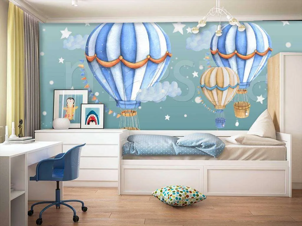 Фотообои в интерьере воздушные шары в сером небе  12-431 фото