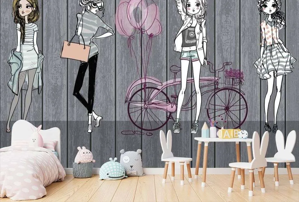 Фотообои в интерьере девочки около стены  14-361 фото
