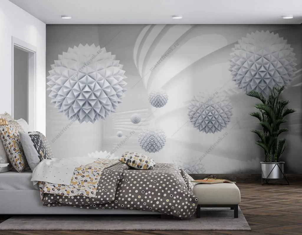 Фотообои в интерьере колючие сферы  14-295 фото