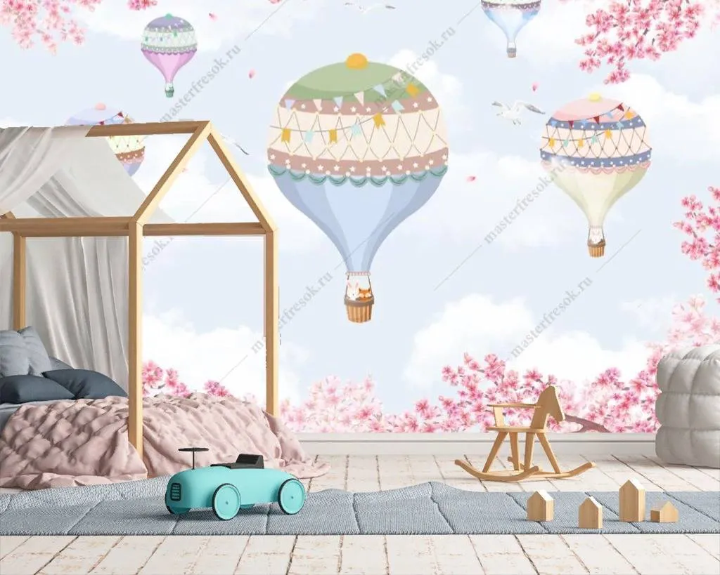 Фотообои Зайчики на воздушных шариках  14-123