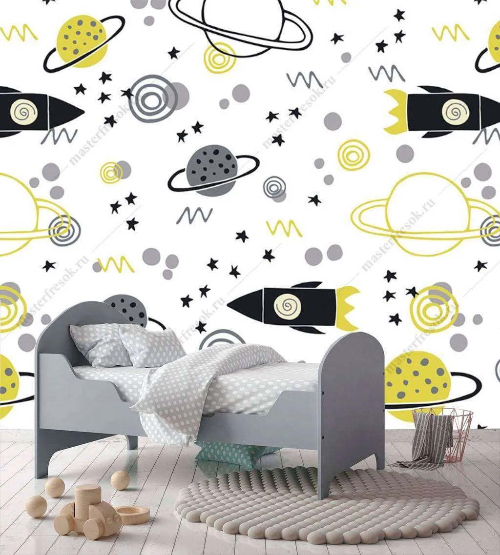 Фотообои в интерьере космос желтый  12-697 фото