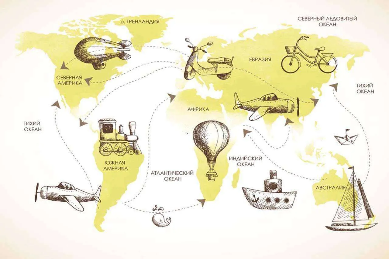 Фотообои в интерьере красочная детская карта на белом фоне со странами  12-393 фото