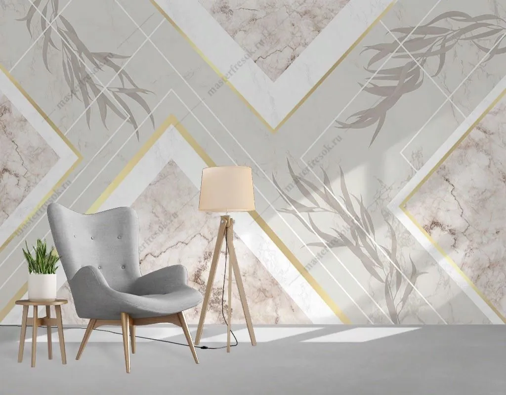 Фотообои в интерьере геометрия мраморная плитка  9-1830 фото