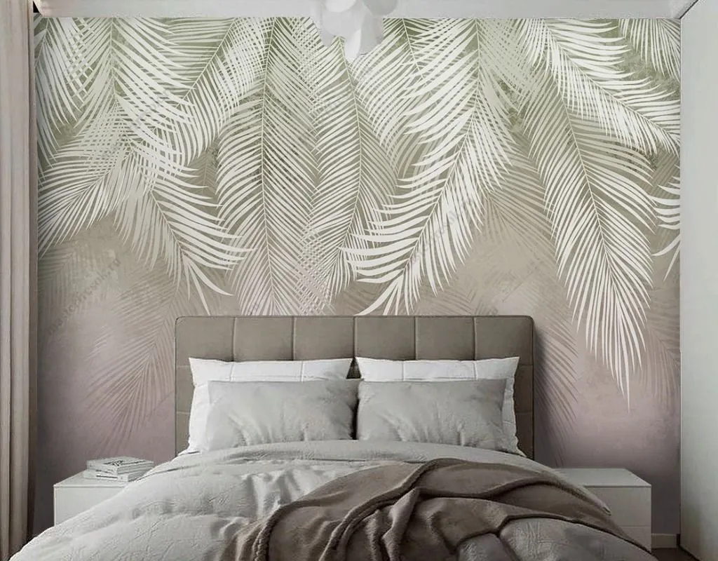 Фотообои в интерьере листья нежно розовые  14-335 фото