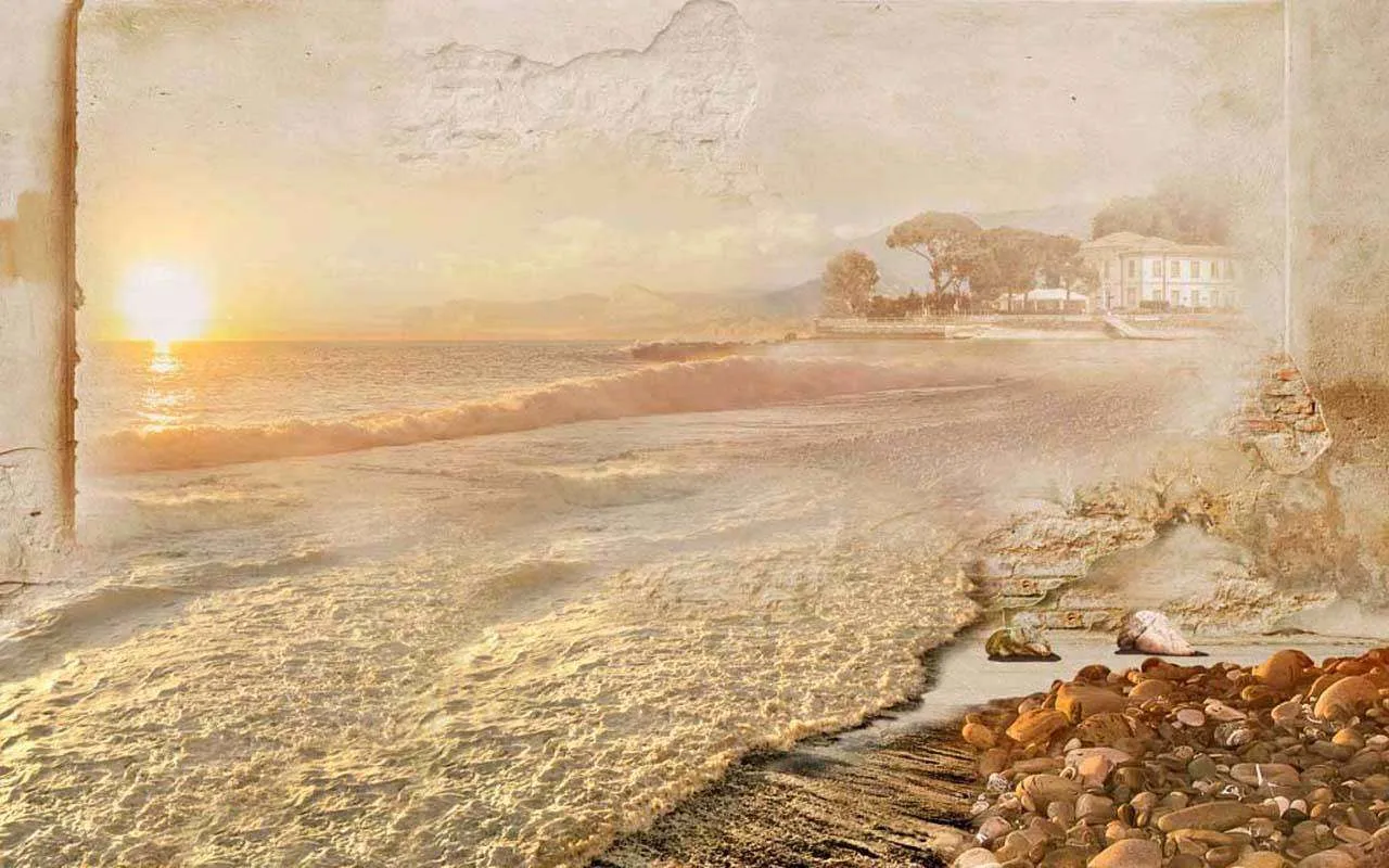 Фотообои в интерьере закат на берегу  7-755 фото