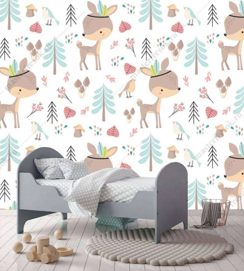 Фотообои в интерьере олени и елочки  12-679 фото