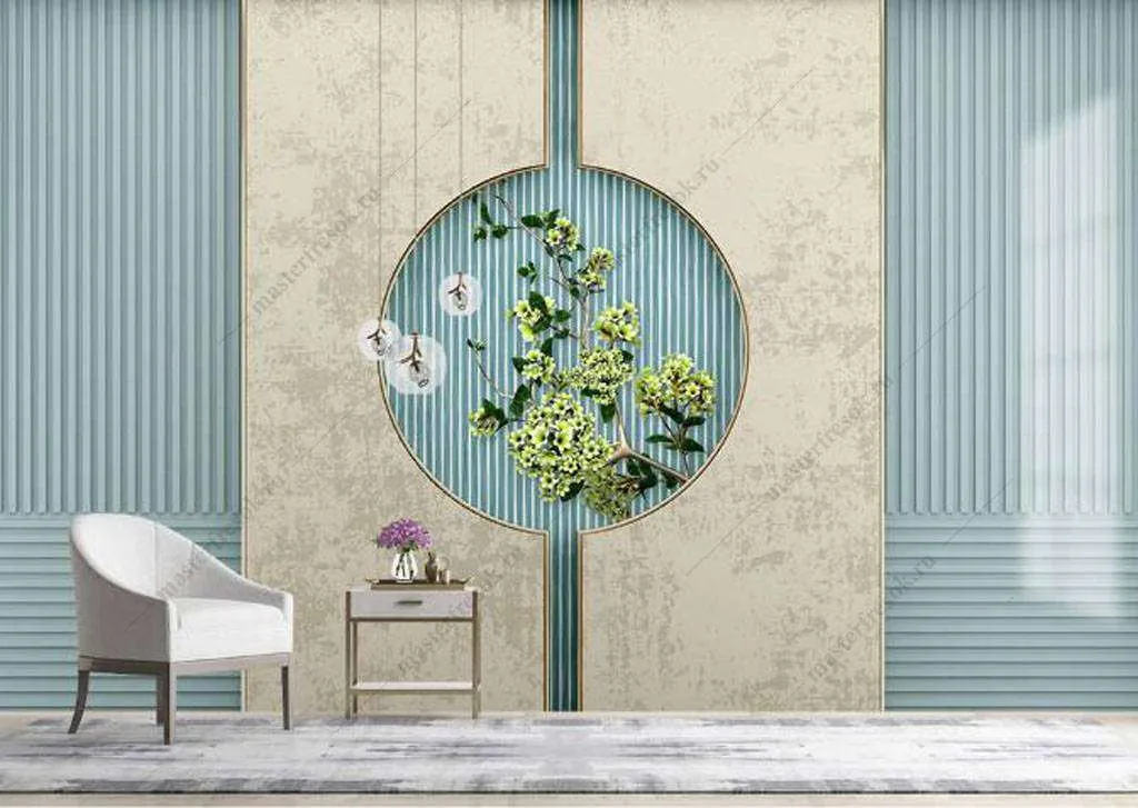 Фотообои в интерьере зеркальная веточка  16-056 фото