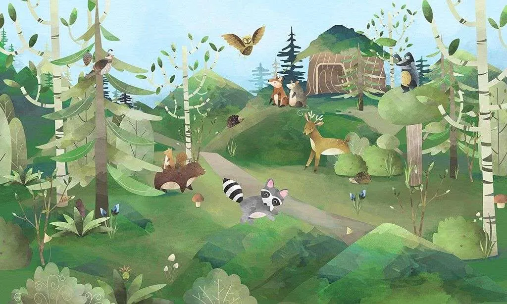 Фотообои в интерьере детские. полянка лесная   12-1613 фото