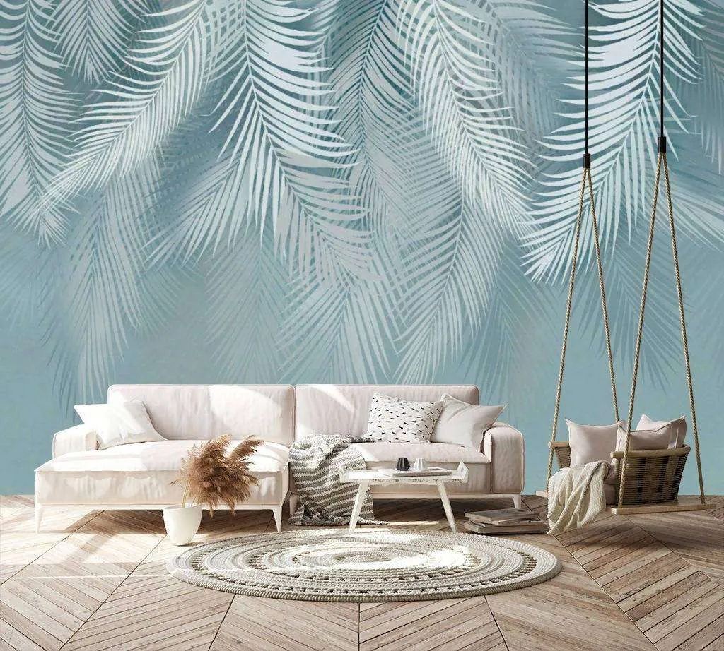 Фотообои в интерьере свисающие листья пальмы  13-244 фото