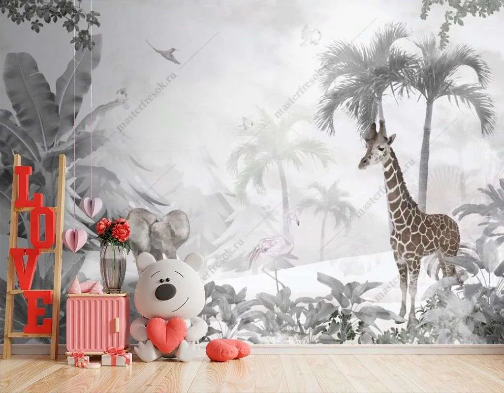 Фотообои в интерьере жираф в джунглях  12-1385 фото