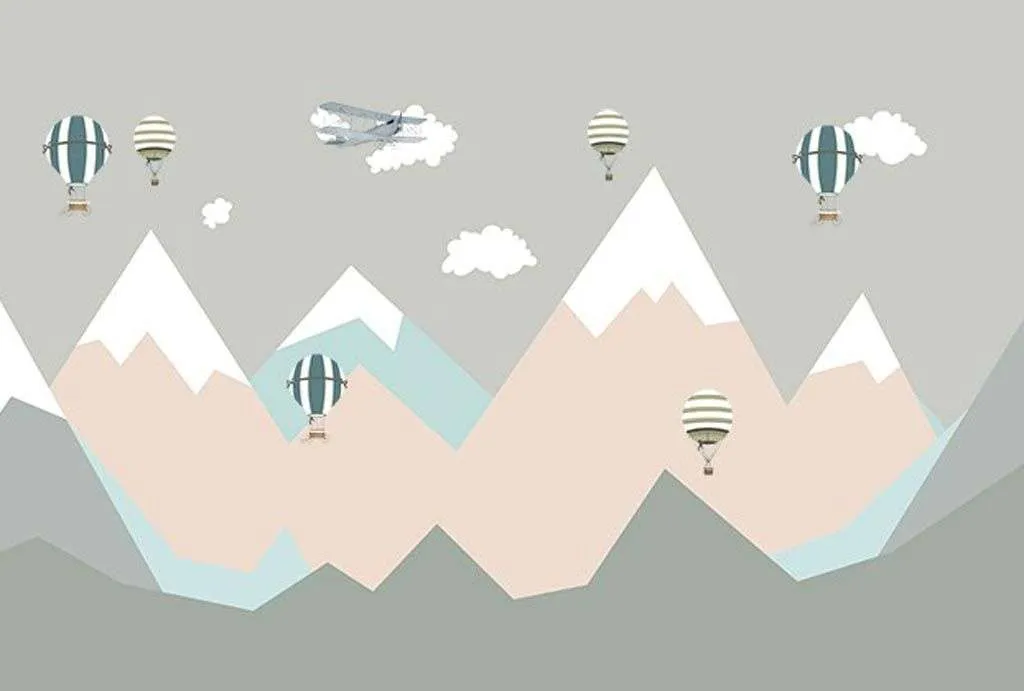 Фотообои в интерьере розовые скандинавские горы  14-382 фото