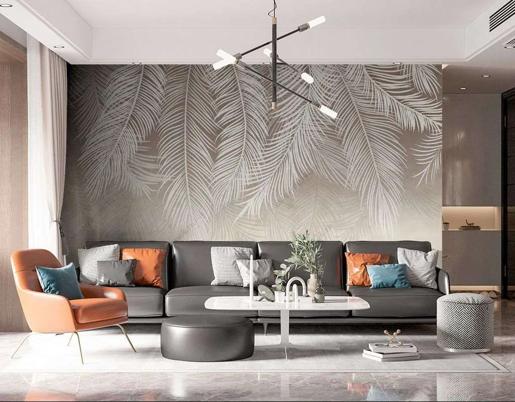 Фотообои в интерьере пудровые перышки  9-1626 фото