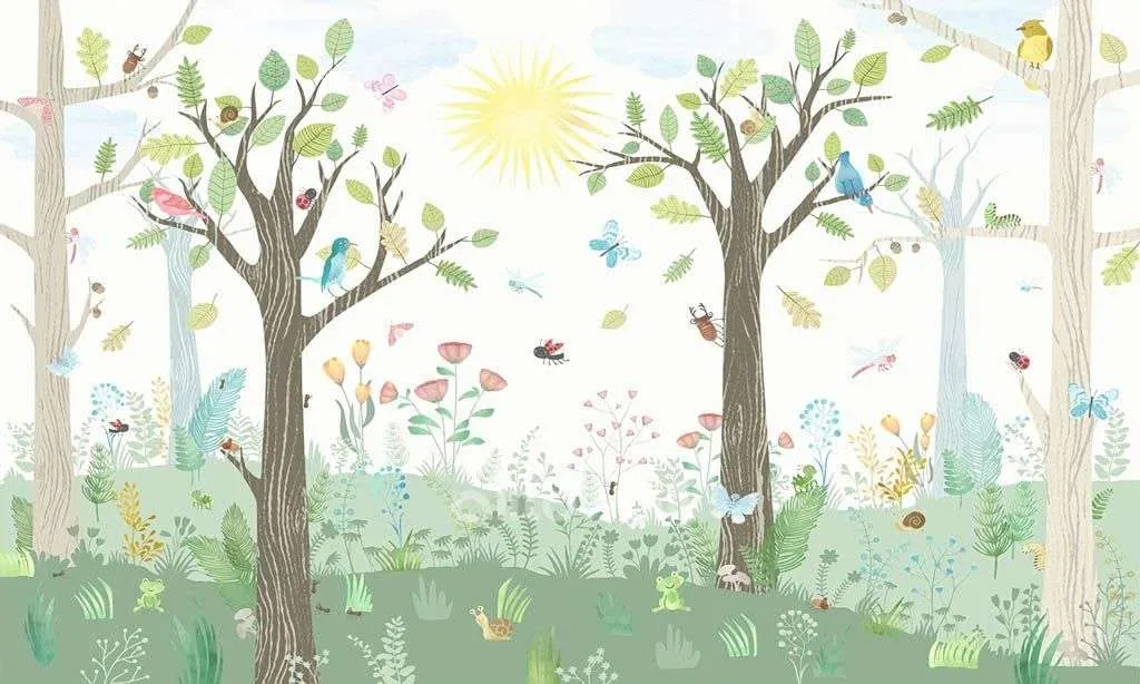 Фотообои в интерьере лес зеленый рисунок  12-866 фото