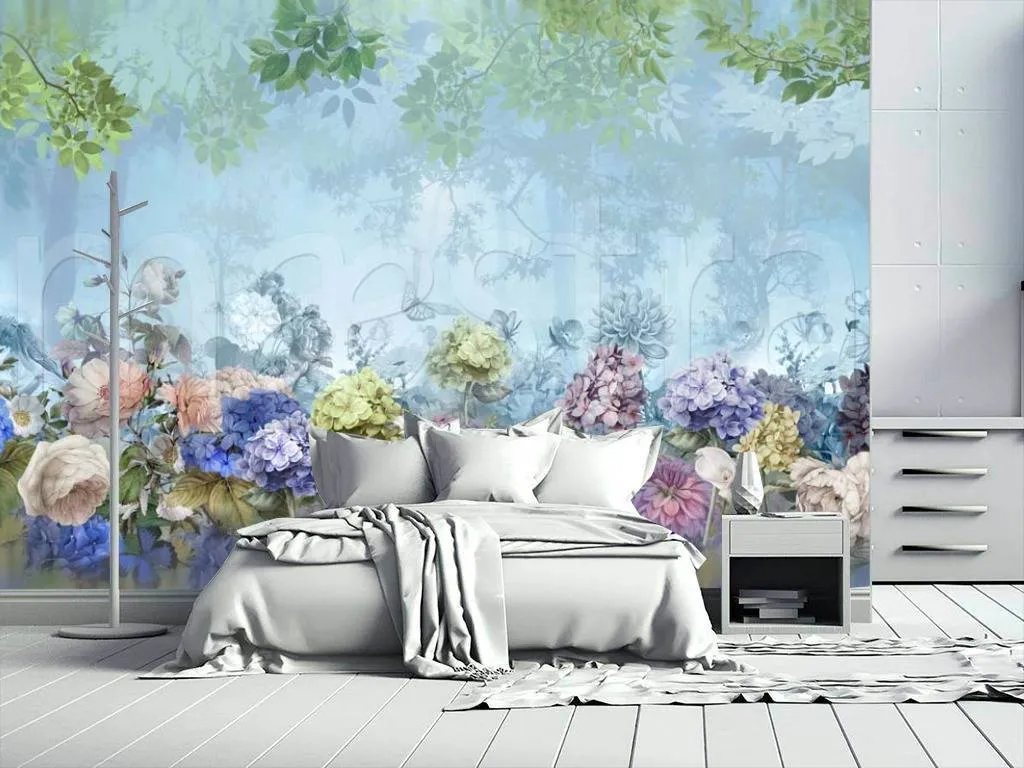Фотообои в интерьере цветущие цветы в саду  7-535 фото