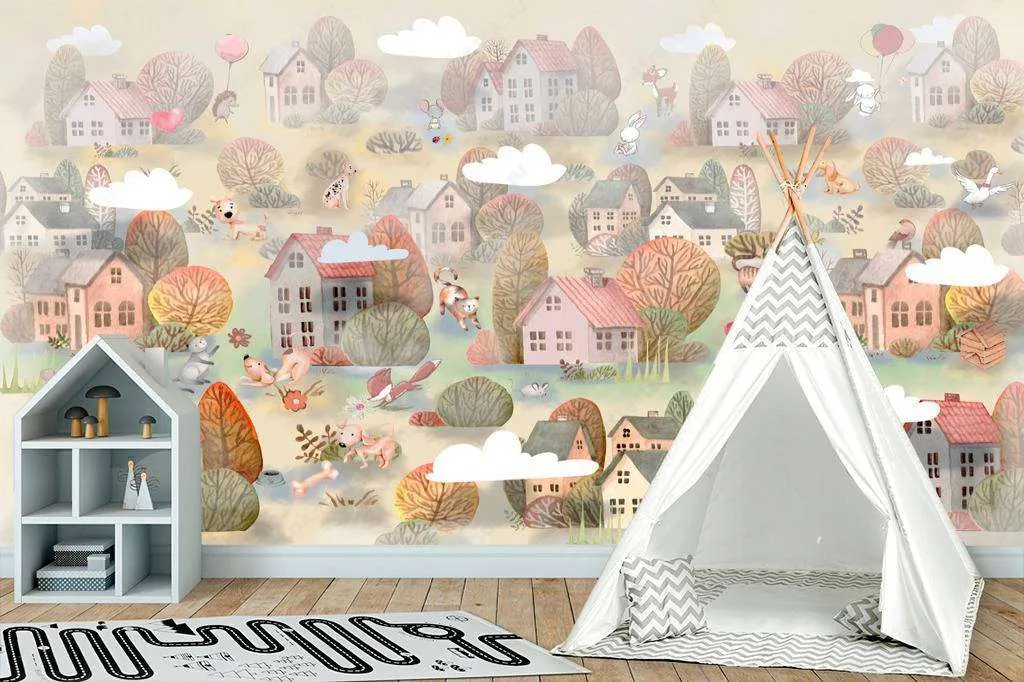 Фотообои в интерьере домики в детскую  13-211 фото