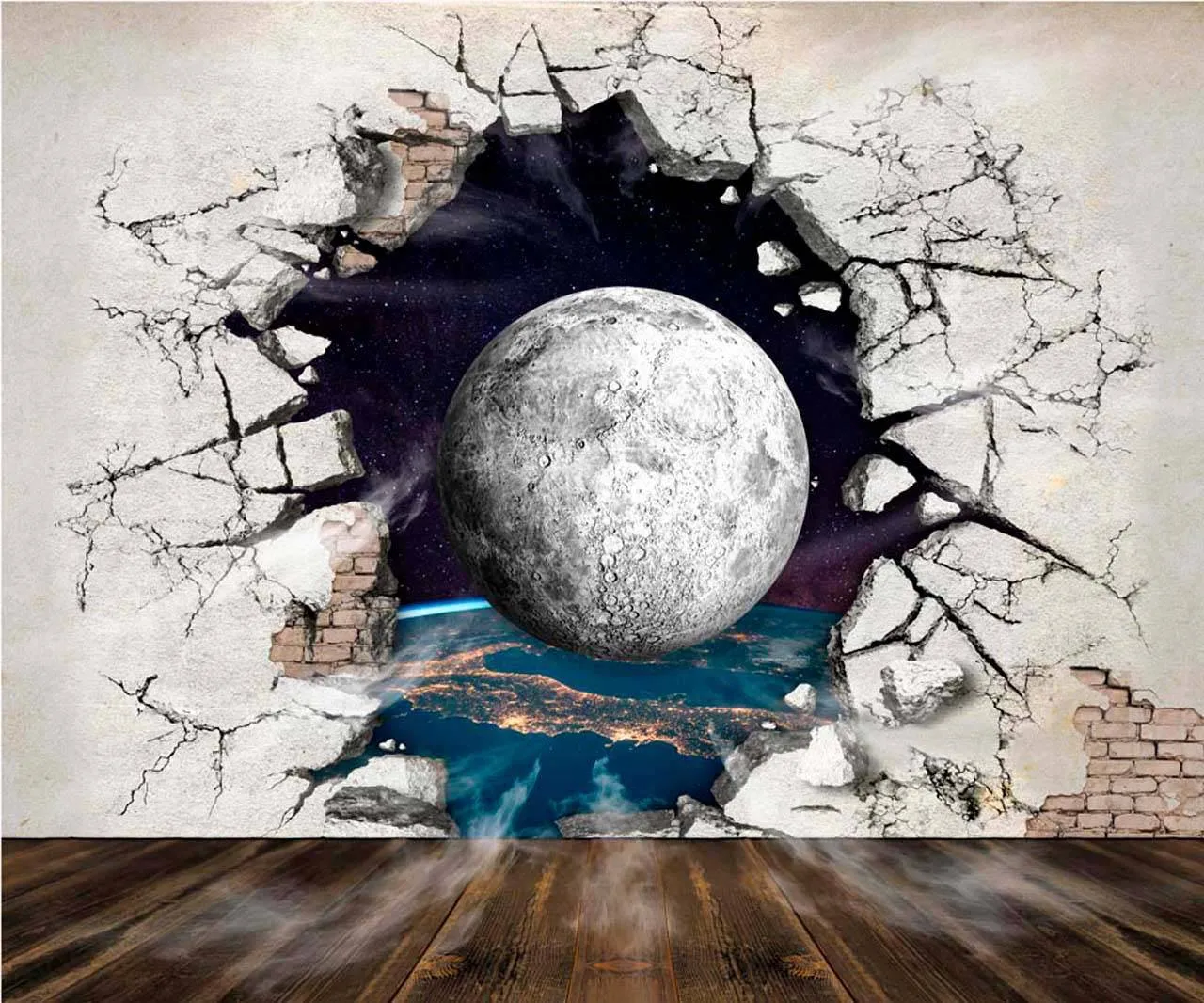 Фотообои в интерьере мяч вылетает из стены  10-547 фото