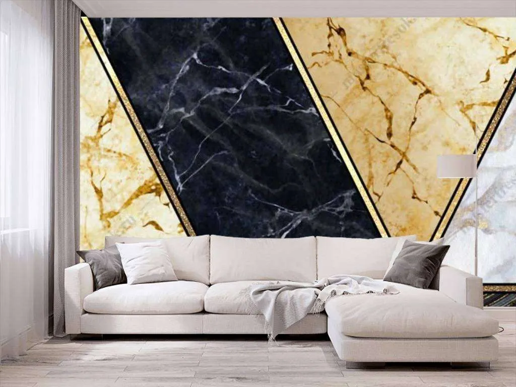 Фотообои в интерьере черно-золотой мрамор  9-1091 фото