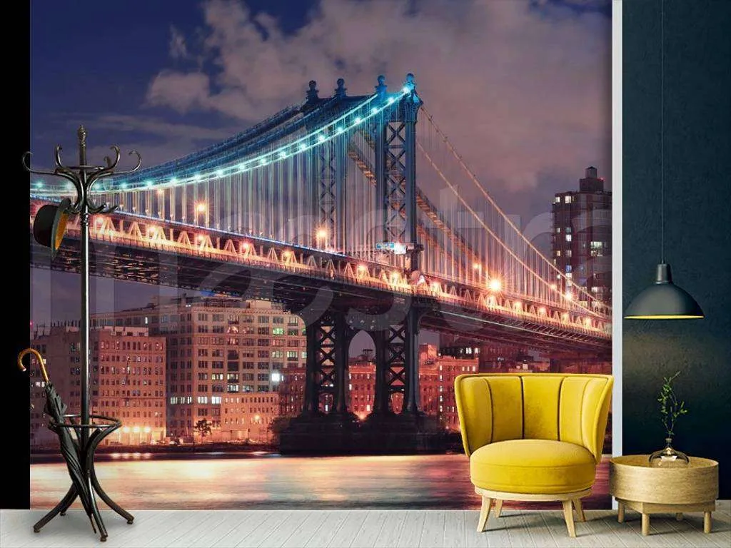 Фотообои Ночной мост красочного Нью Йорка  9-804