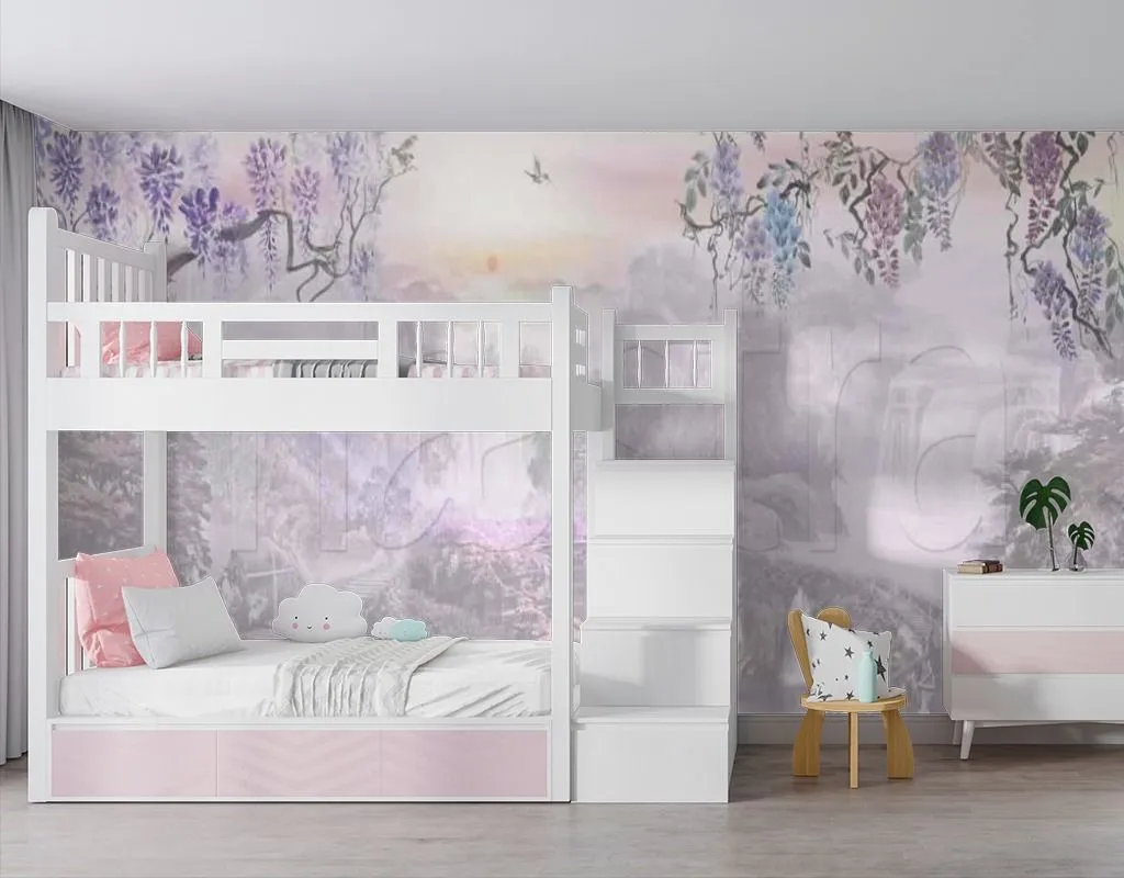 Фотообои в интерьере дерево в фиолетовом тумане  7-413 фото