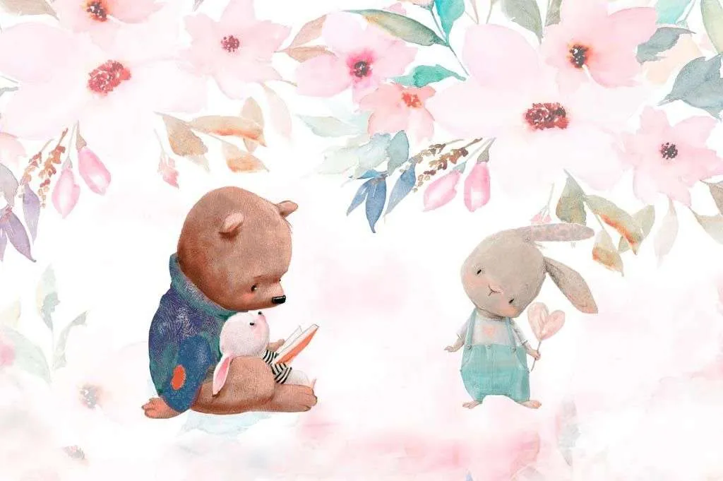 Фотообои в интерьере медвежонок и зайка  14-018 фото